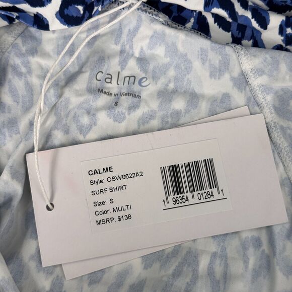 Johnny Was Calme Swim Shirt Women Small Surf Rashguard Top Leopard Blue Half Zip - Picture 3 of 10